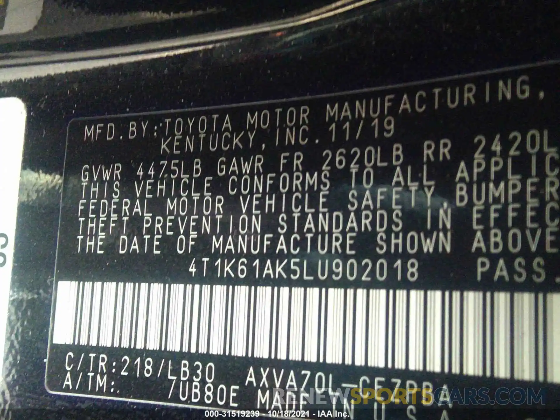 9 Photograph of a damaged car 4T1K61AK5LU902018 TOYOTA CAMRY 2020