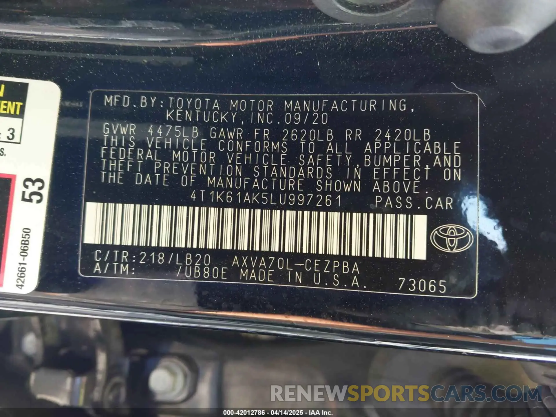 9 Photograph of a damaged car 4T1K61AK5LU997261 TOYOTA CAMRY 2020