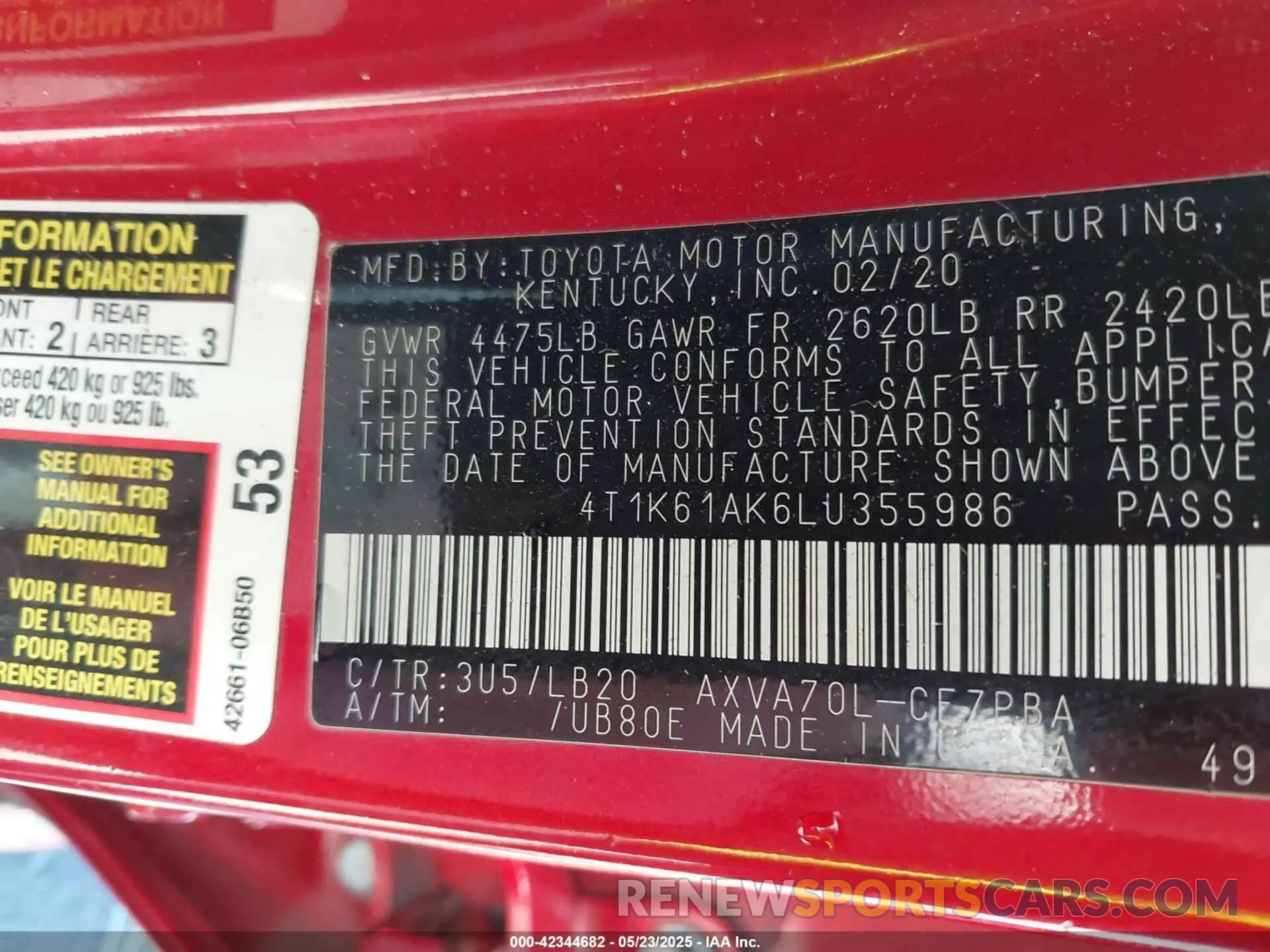 9 Photograph of a damaged car 4T1K61AK6LU355986 TOYOTA CAMRY 2020