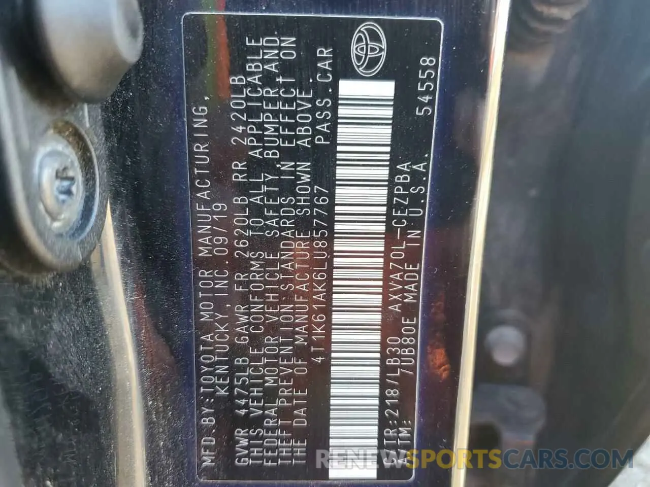 13 Photograph of a damaged car 4T1K61AK6LU857767 TOYOTA CAMRY 2020