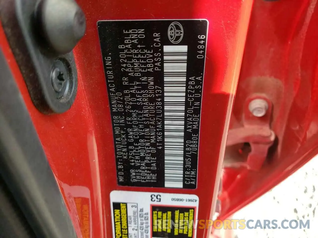 12 Photograph of a damaged car 4T1K61AK7LU384137 TOYOTA CAMRY 2020