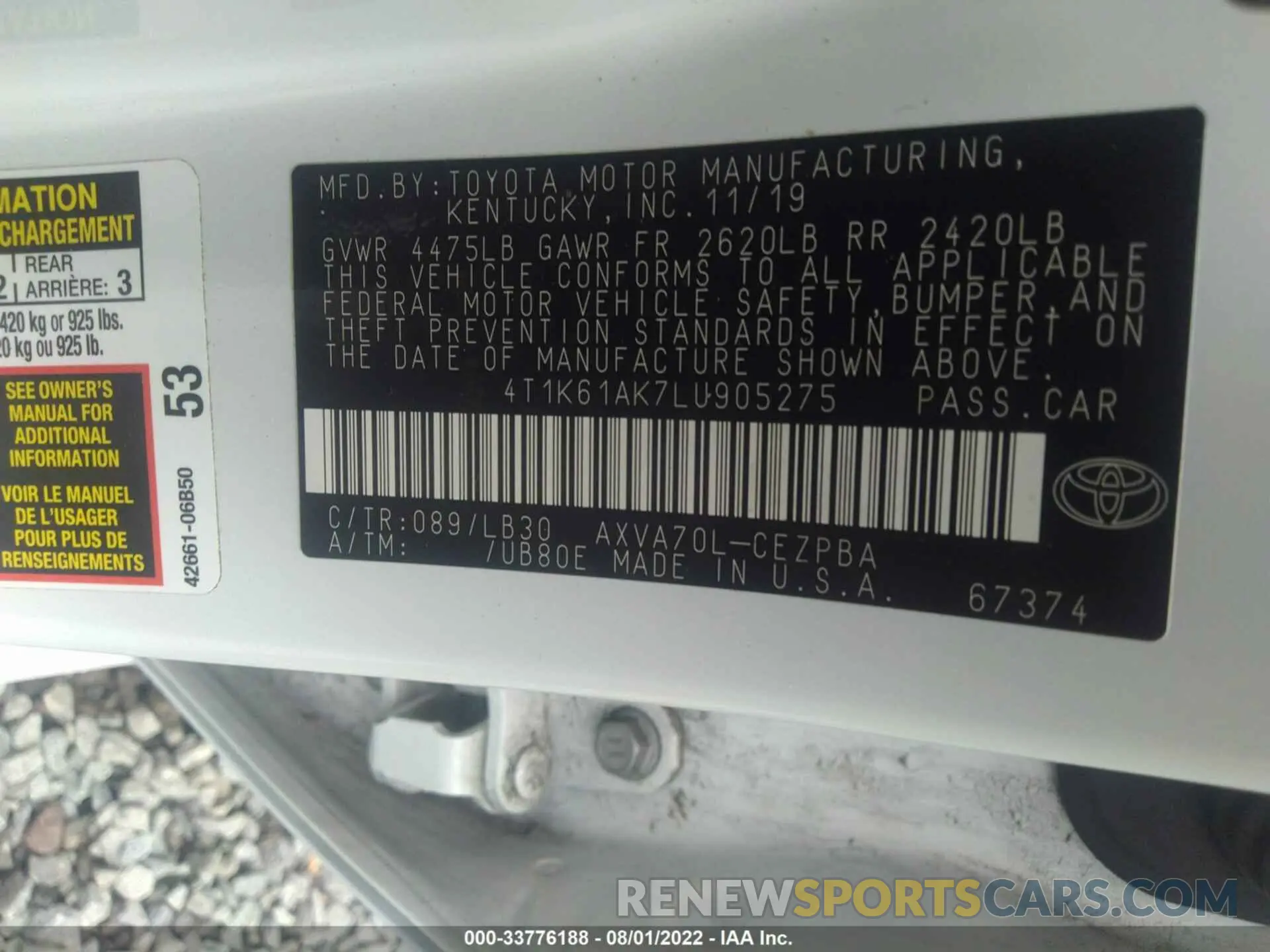 9 Photograph of a damaged car 4T1K61AK7LU905275 TOYOTA CAMRY 2020