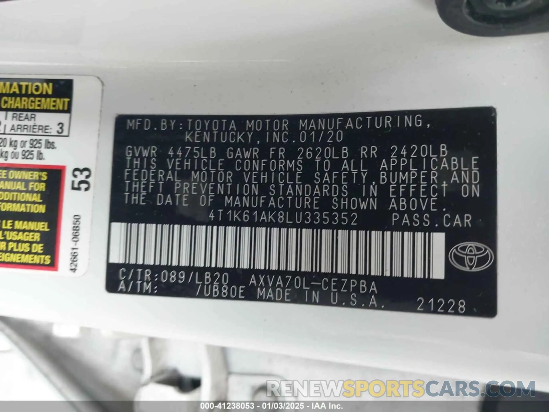 9 Photograph of a damaged car 4T1K61AK8LU335352 TOYOTA CAMRY 2020