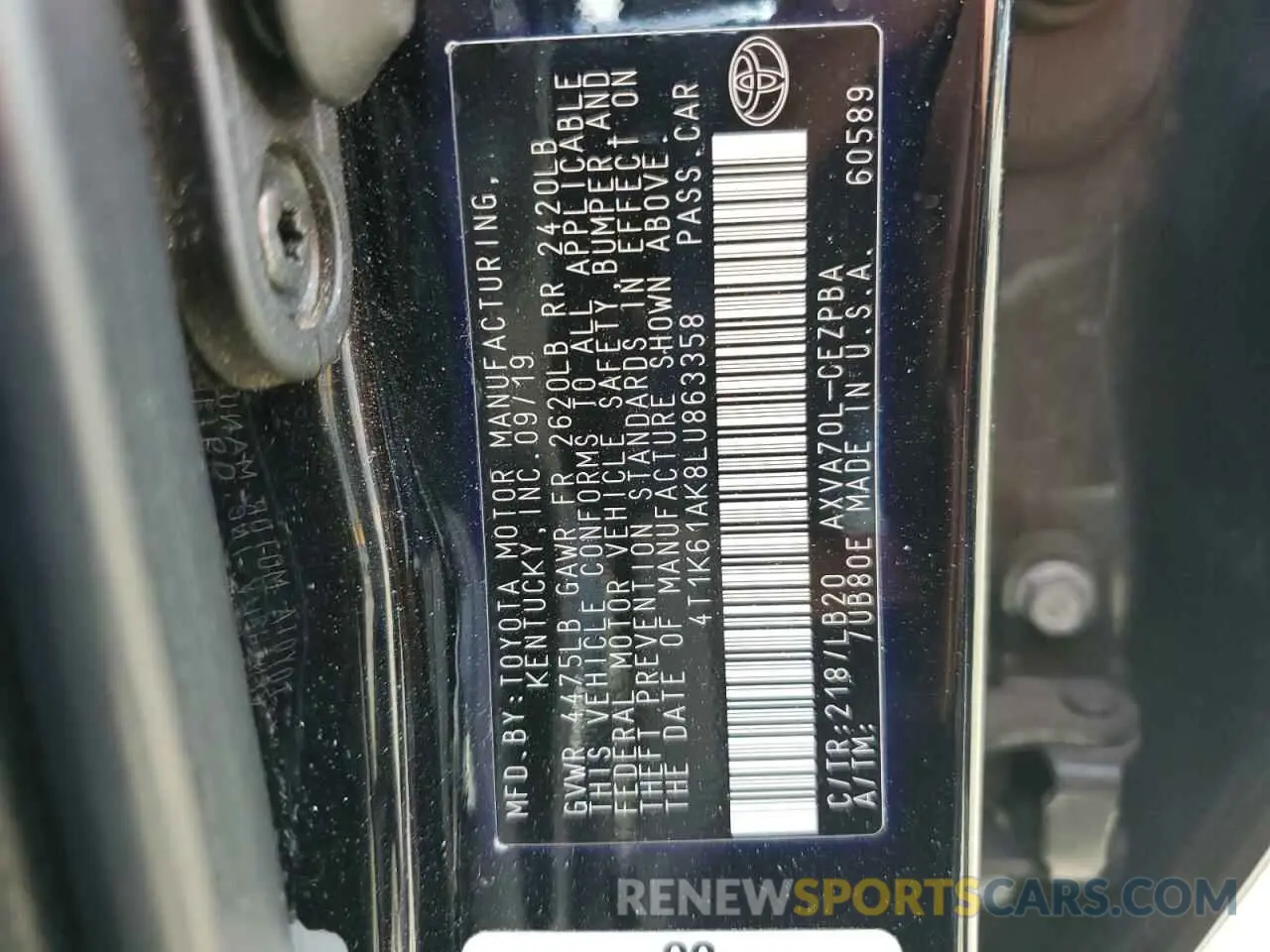 13 Photograph of a damaged car 4T1K61AK8LU863358 TOYOTA CAMRY 2020