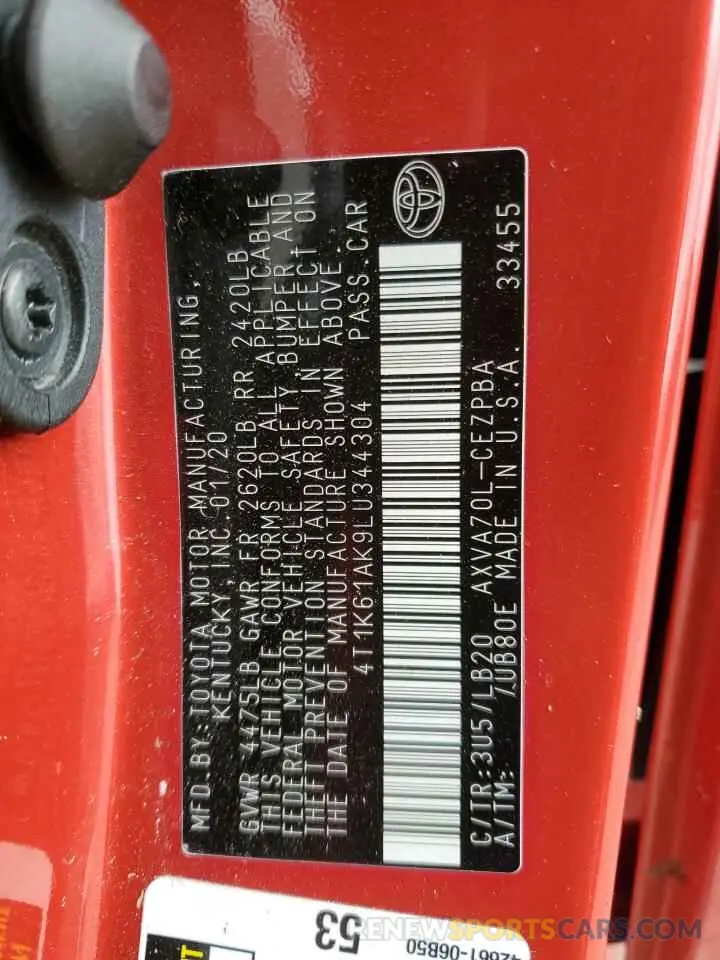 12 Photograph of a damaged car 4T1K61AK9LU344304 TOYOTA CAMRY 2020