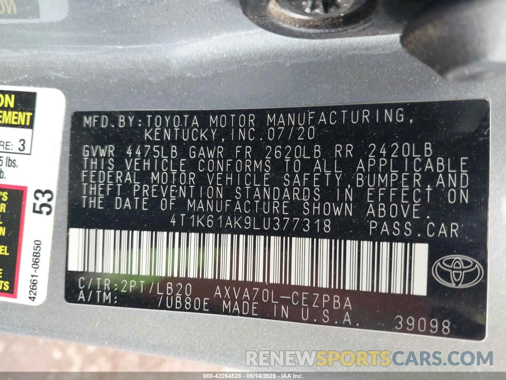 9 Photograph of a damaged car 4T1K61AK9LU377318 TOYOTA CAMRY 2020