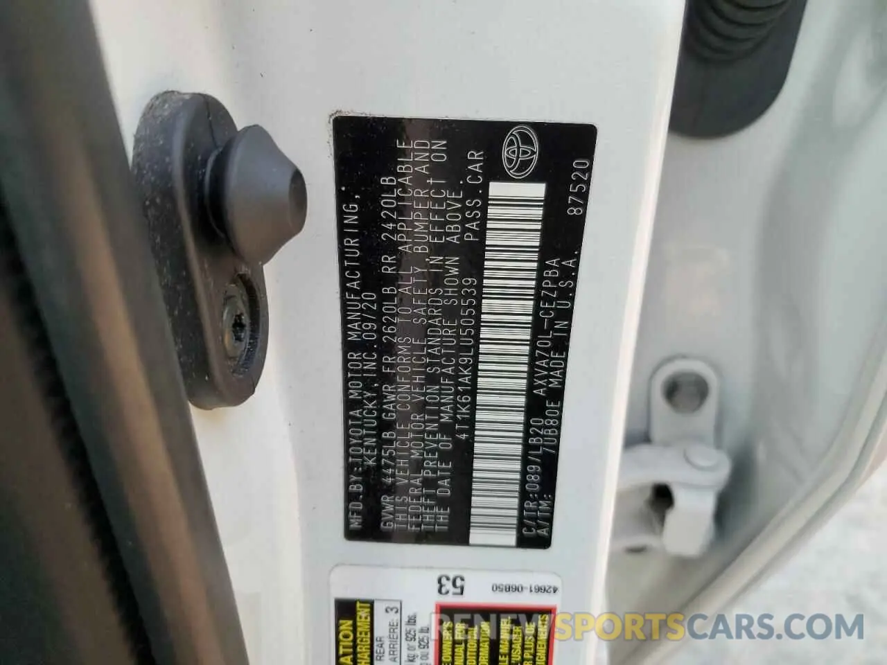 13 Photograph of a damaged car 4T1K61AK9LU505539 TOYOTA CAMRY 2020