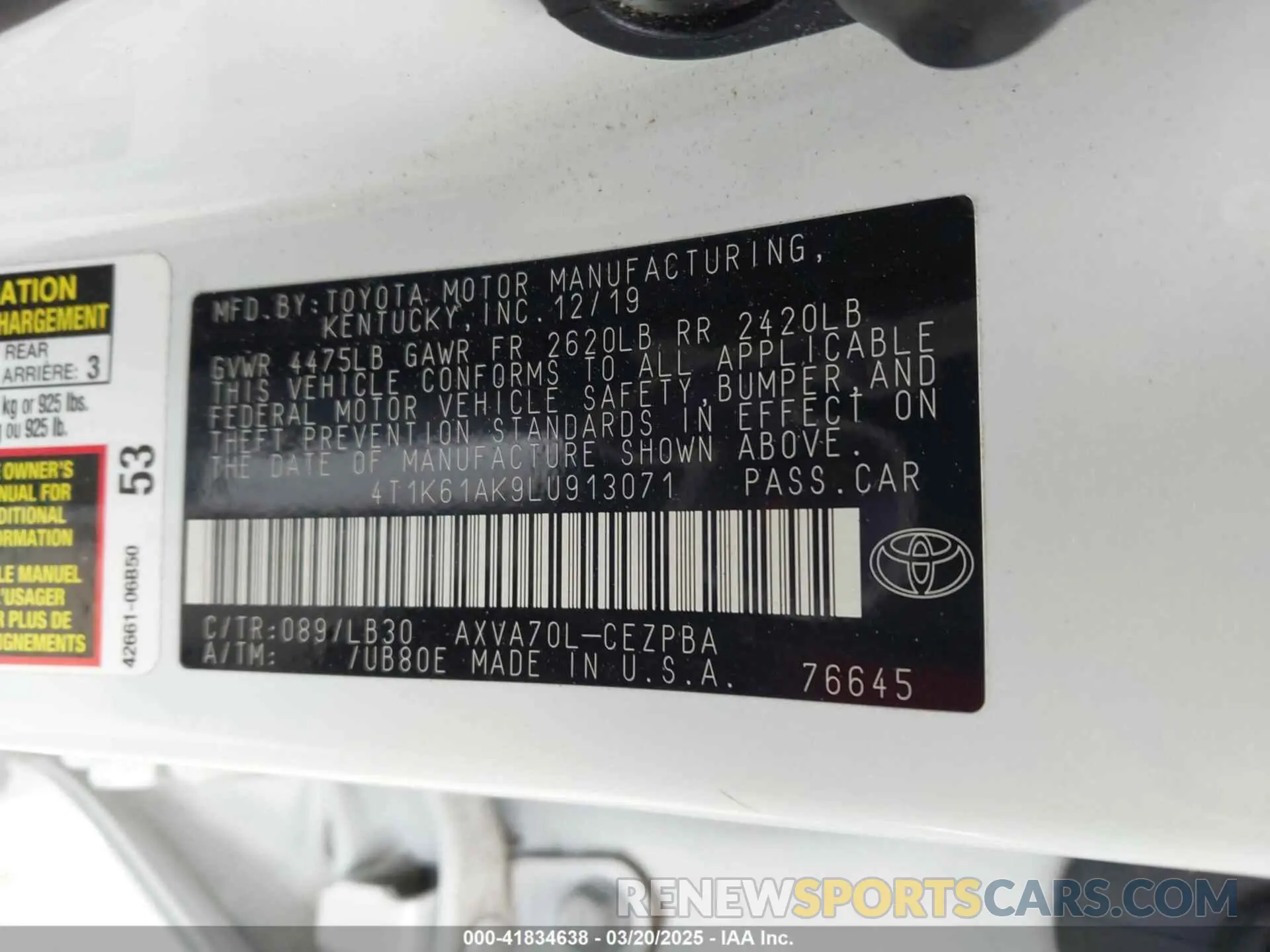 9 Photograph of a damaged car 4T1K61AK9LU913071 TOYOTA CAMRY 2020