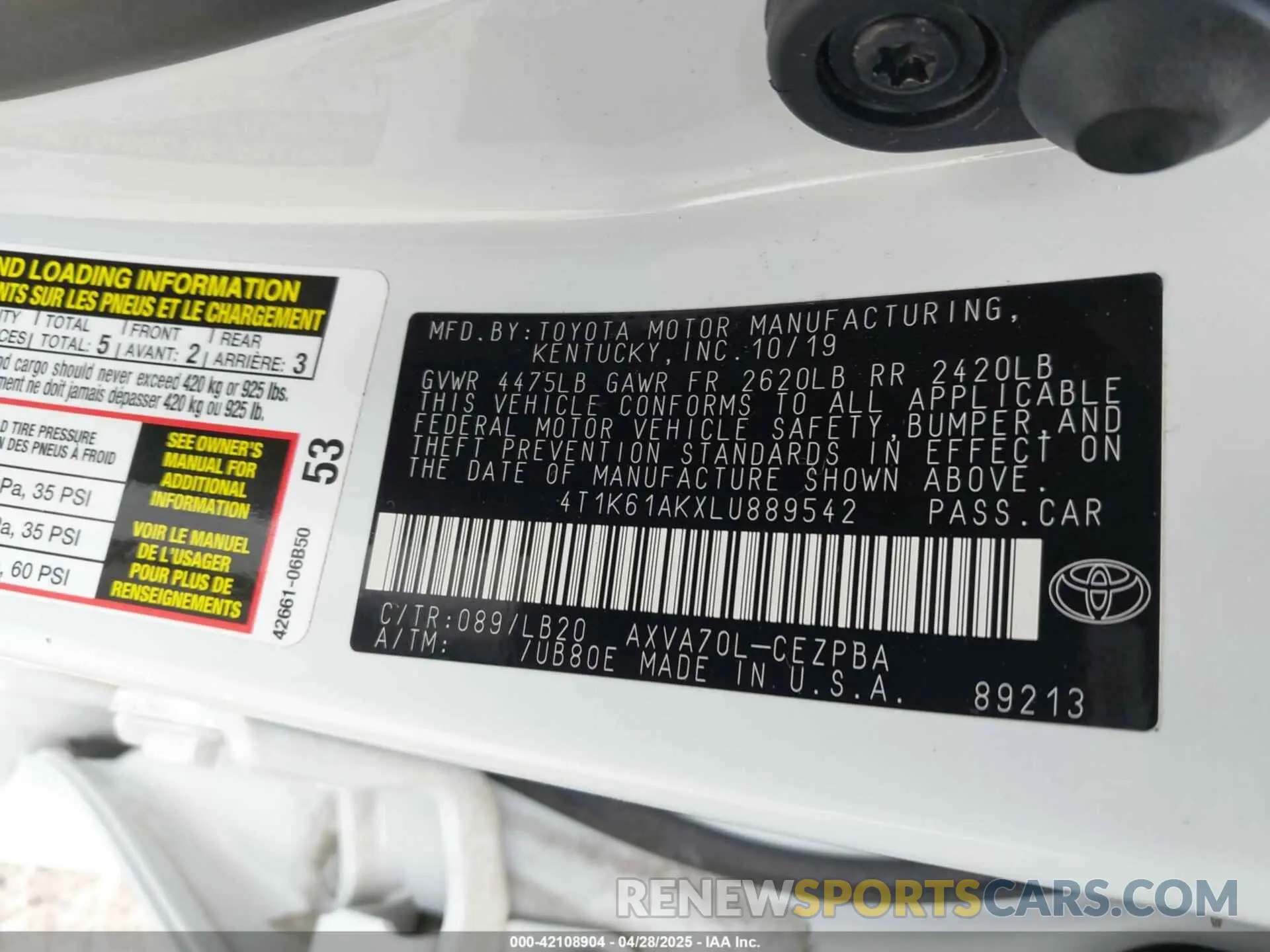 9 Photograph of a damaged car 4T1K61AKXLU889542 TOYOTA CAMRY 2020