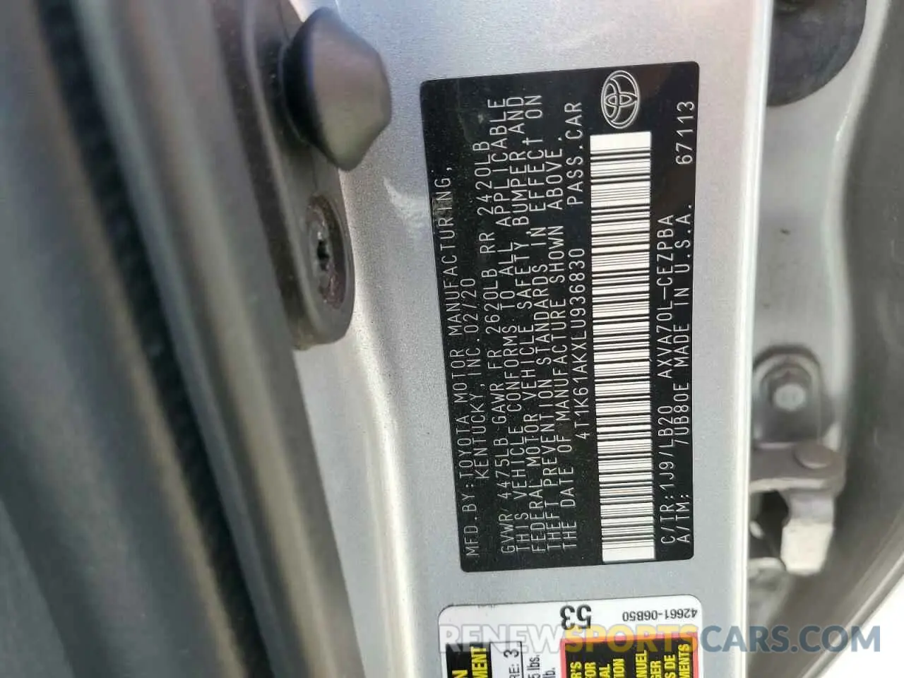 12 Photograph of a damaged car 4T1K61AKXLU936830 TOYOTA CAMRY 2020