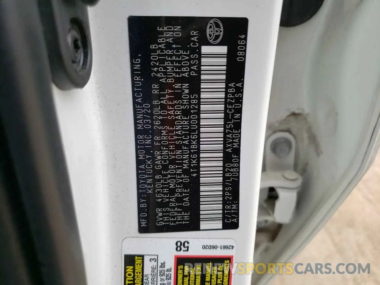 12 Photograph of a damaged car 4T1K61BK6LU001285 TOYOTA CAMRY 2020