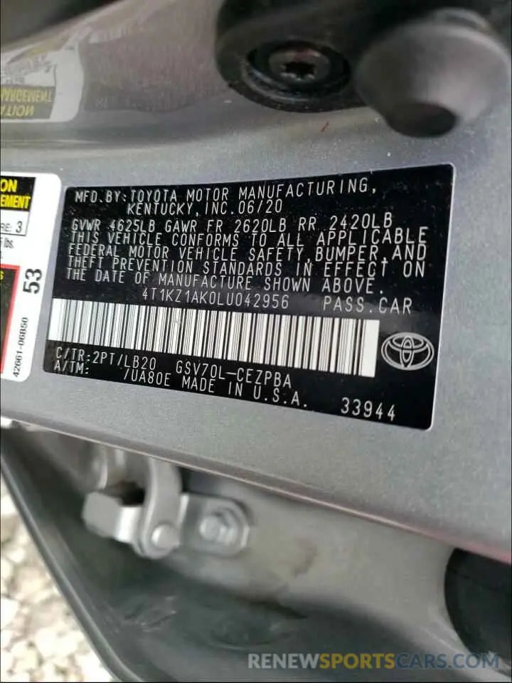 10 Photograph of a damaged car 4T1KZ1AK0LU042956 TOYOTA CAMRY 2020