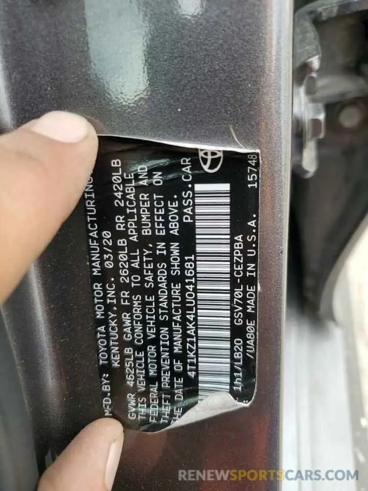 12 Photograph of a damaged car 4T1KZ1AK4LU041681 TOYOTA CAMRY 2020