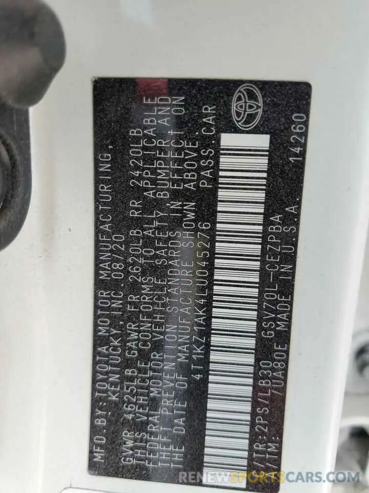 13 Photograph of a damaged car 4T1KZ1AK4LU045276 TOYOTA CAMRY 2020