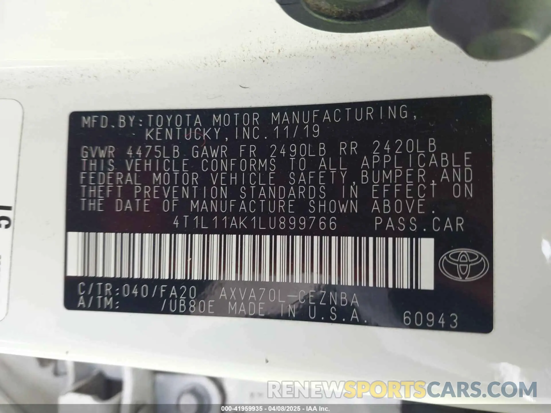 9 Photograph of a damaged car 4T1L11AK1LU899766 TOYOTA CAMRY 2020