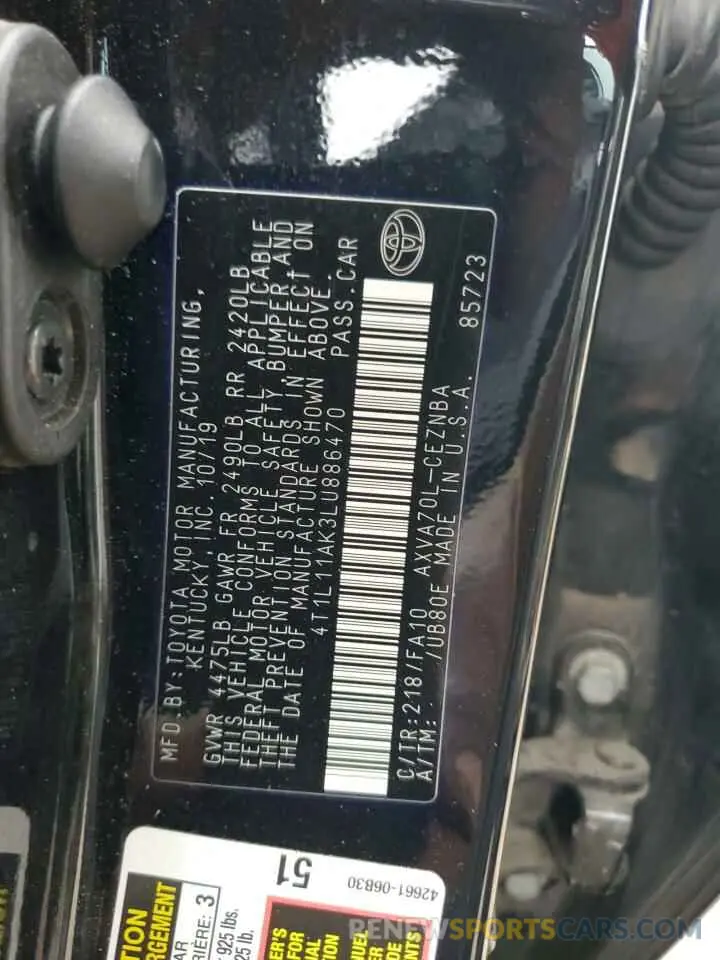 12 Photograph of a damaged car 4T1L11AK3LU886470 TOYOTA CAMRY 2020