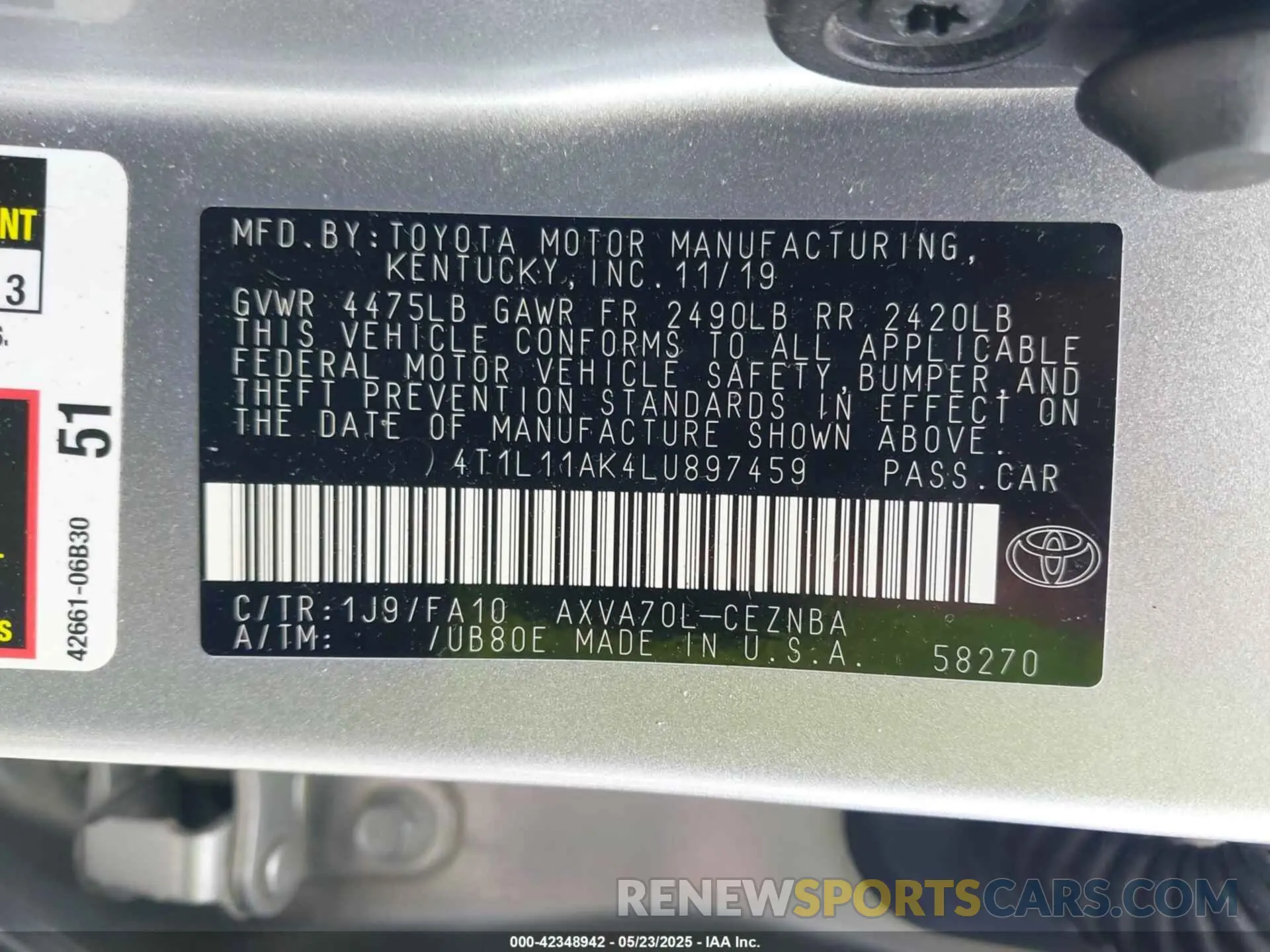 8 Photograph of a damaged car 4T1L11AK4LU897459 TOYOTA CAMRY 2020