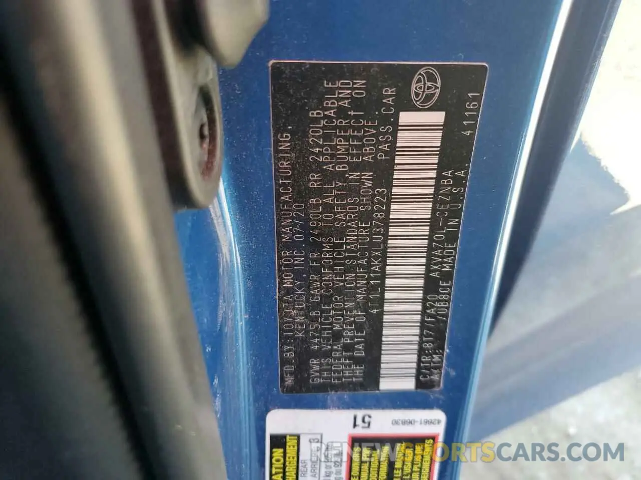12 Photograph of a damaged car 4T1L11AKXLU378223 TOYOTA CAMRY 2020