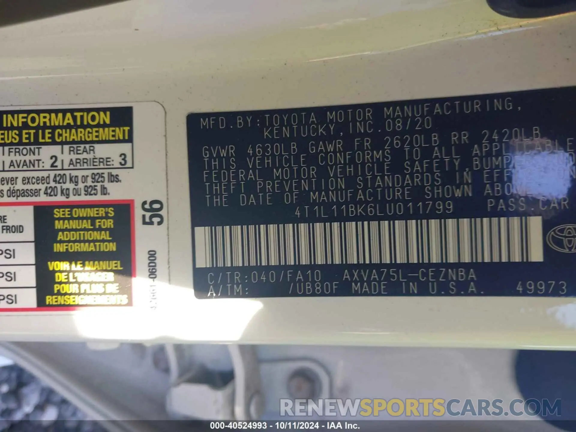 9 Photograph of a damaged car 4T1L11BK6LU011799 TOYOTA CAMRY 2020