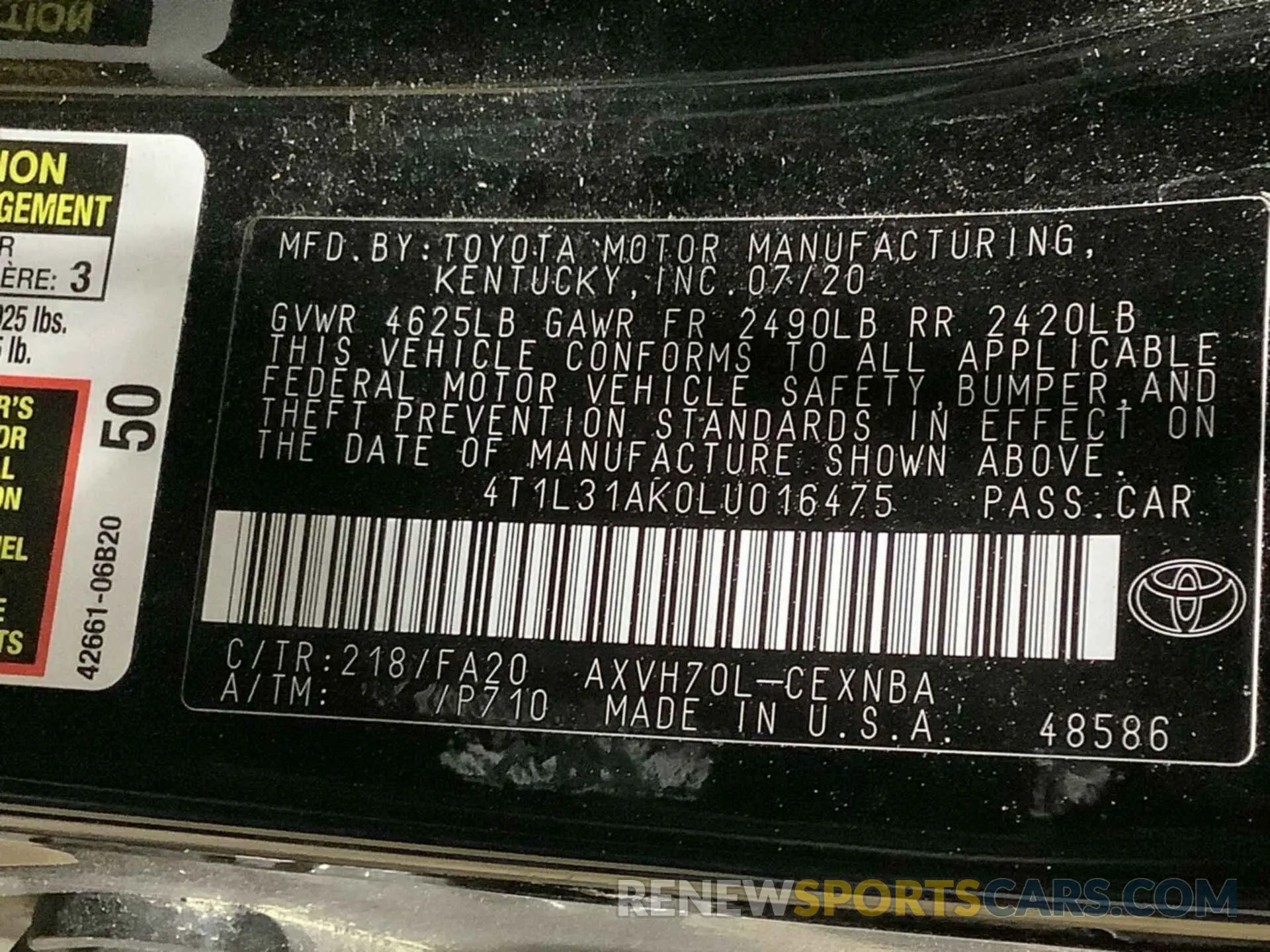 12 Photograph of a damaged car 4T1L31AK0LU016475 TOYOTA CAMRY 2020