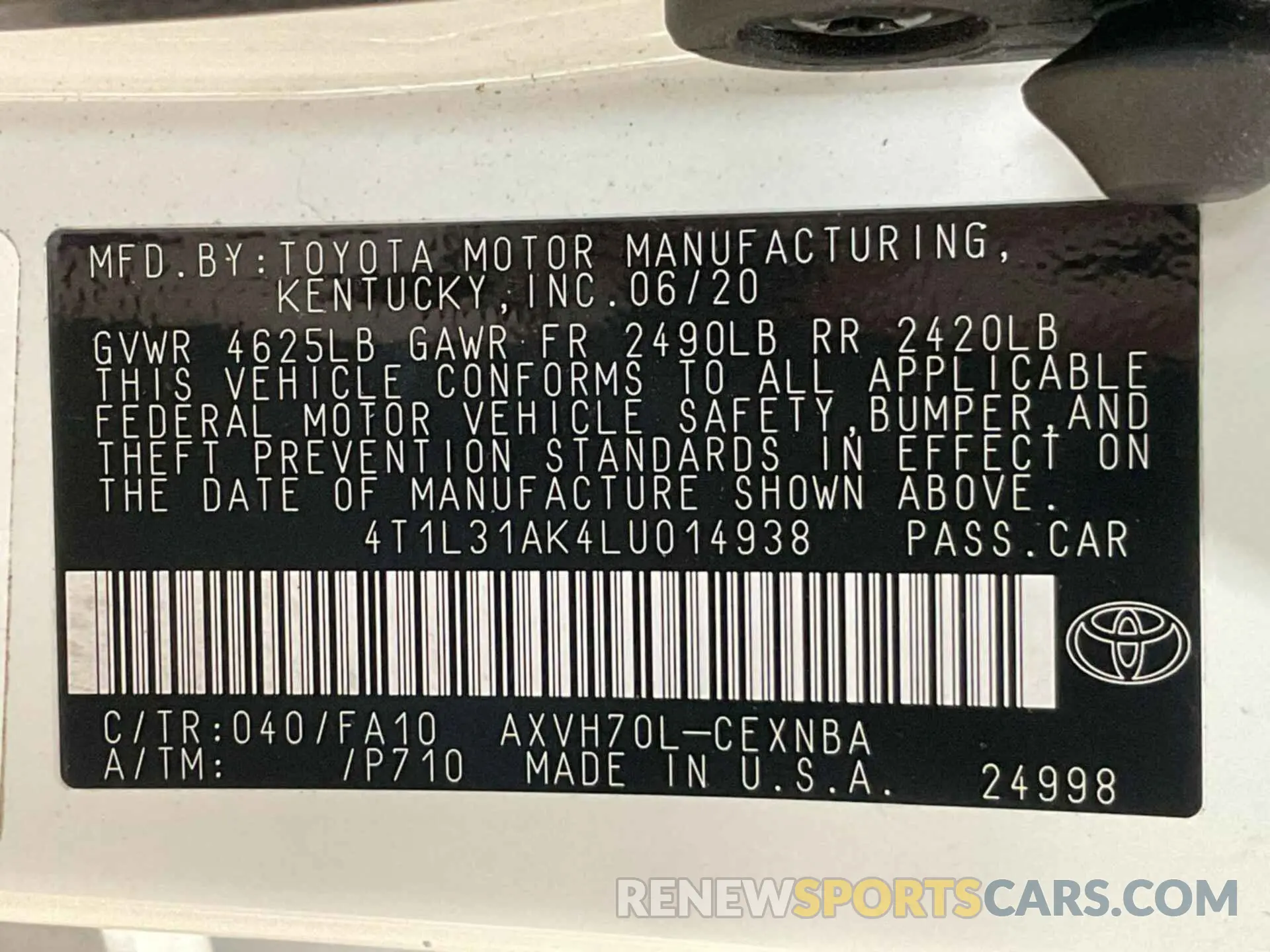 2 Photograph of a damaged car 4T1L31AK4LU014938 TOYOTA CAMRY 2020