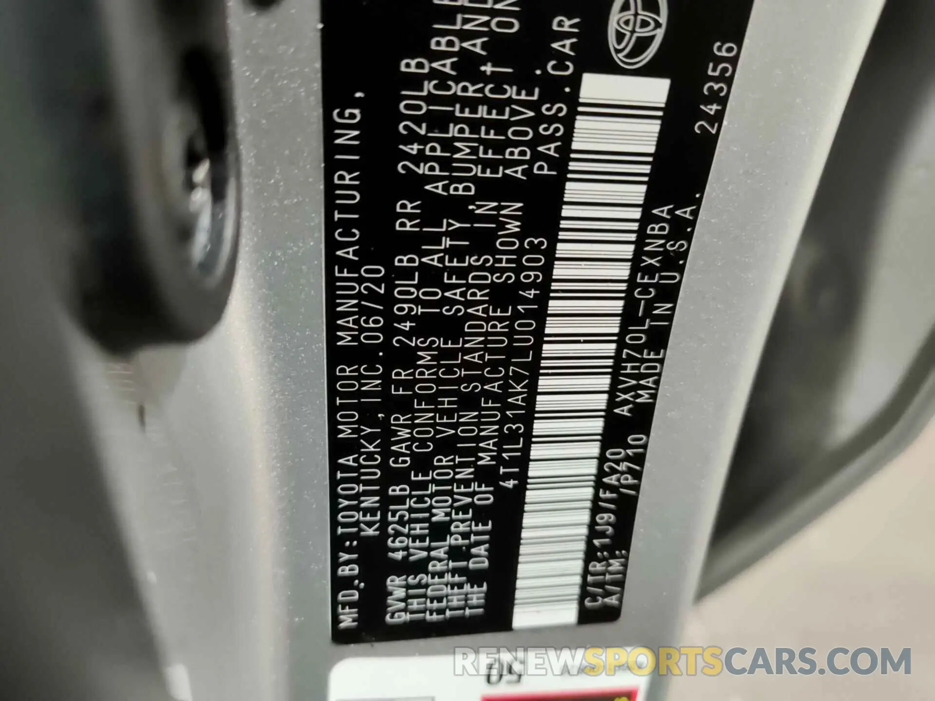 22 Photograph of a damaged car 4T1L31AK7LU014903 TOYOTA CAMRY 2020