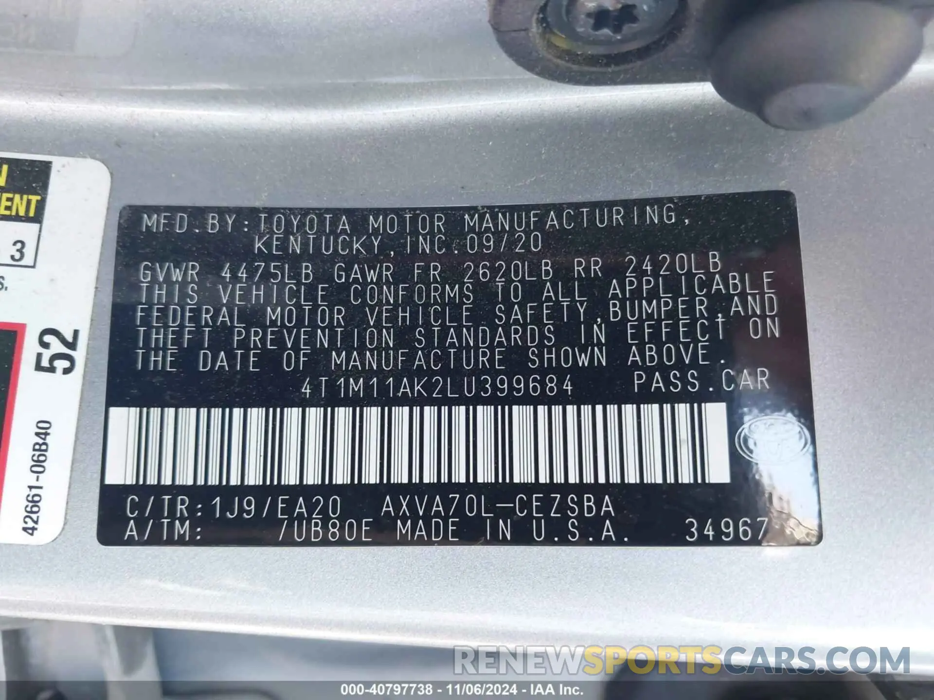 9 Photograph of a damaged car 4T1M11AK2LU399684 TOYOTA CAMRY 2020