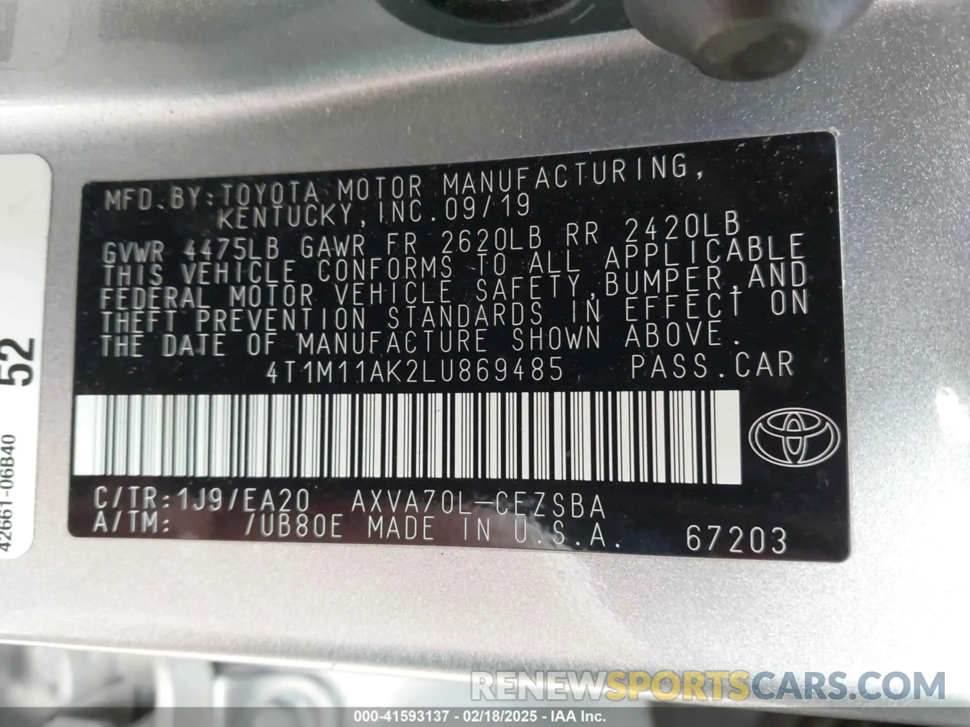 9 Photograph of a damaged car 4T1M11AK2LU869485 TOYOTA CAMRY 2020