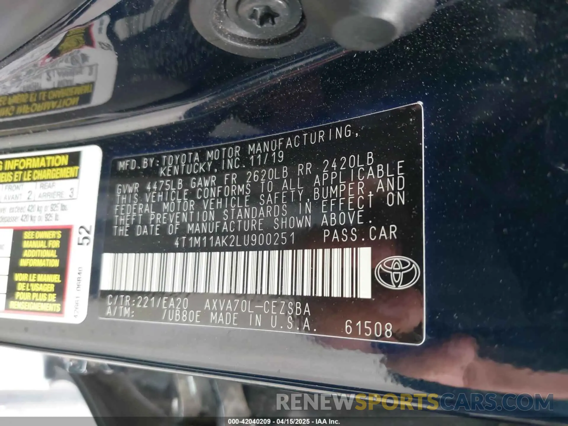 9 Photograph of a damaged car 4T1M11AK2LU900251 TOYOTA CAMRY 2020