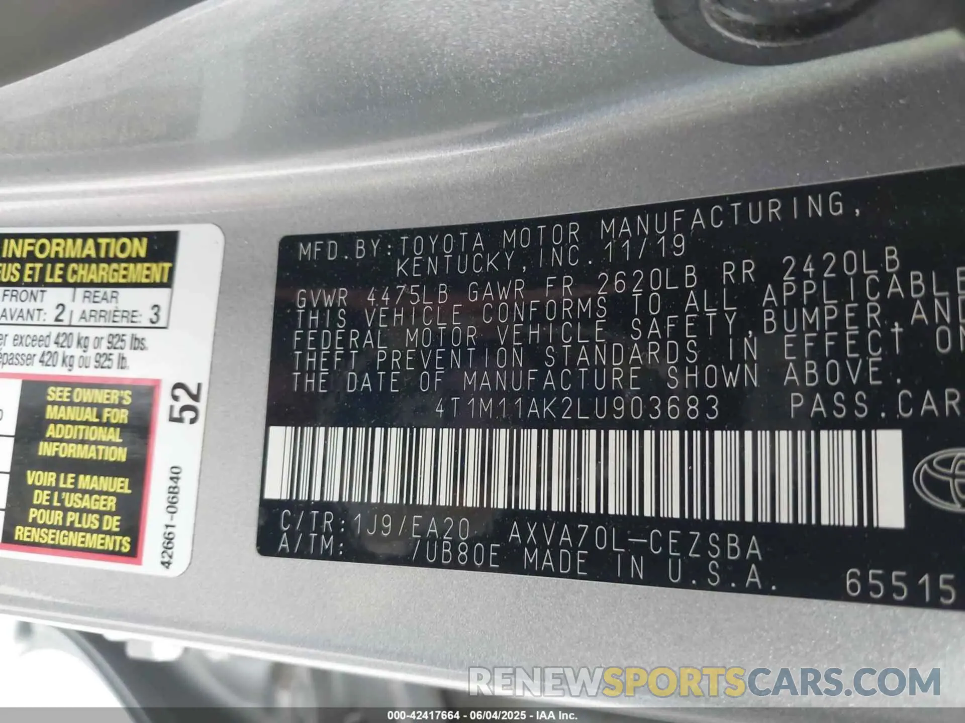 9 Photograph of a damaged car 4T1M11AK2LU903683 TOYOTA CAMRY 2020