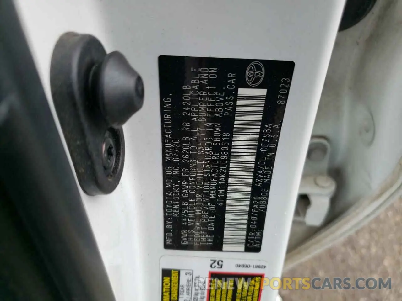 12 Photograph of a damaged car 4T1M11AK2LU980618 TOYOTA CAMRY 2020