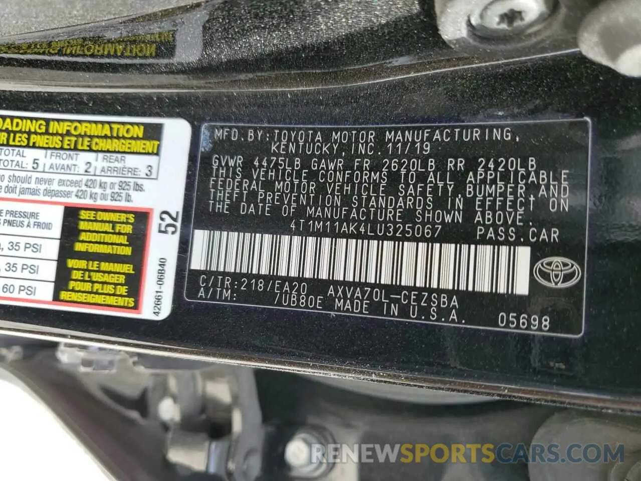 13 Photograph of a damaged car 4T1M11AK4LU325067 TOYOTA CAMRY 2020