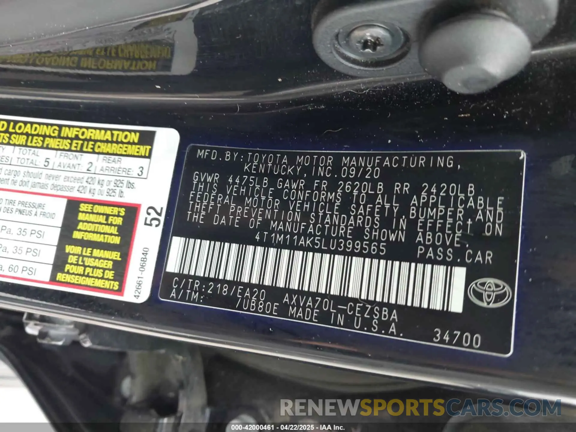 9 Photograph of a damaged car 4T1M11AK5LU399565 TOYOTA CAMRY 2020