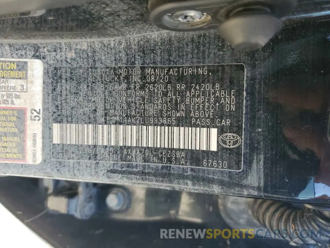 13 Photograph of a damaged car 4T1M11AK7LU993865 TOYOTA CAMRY 2020