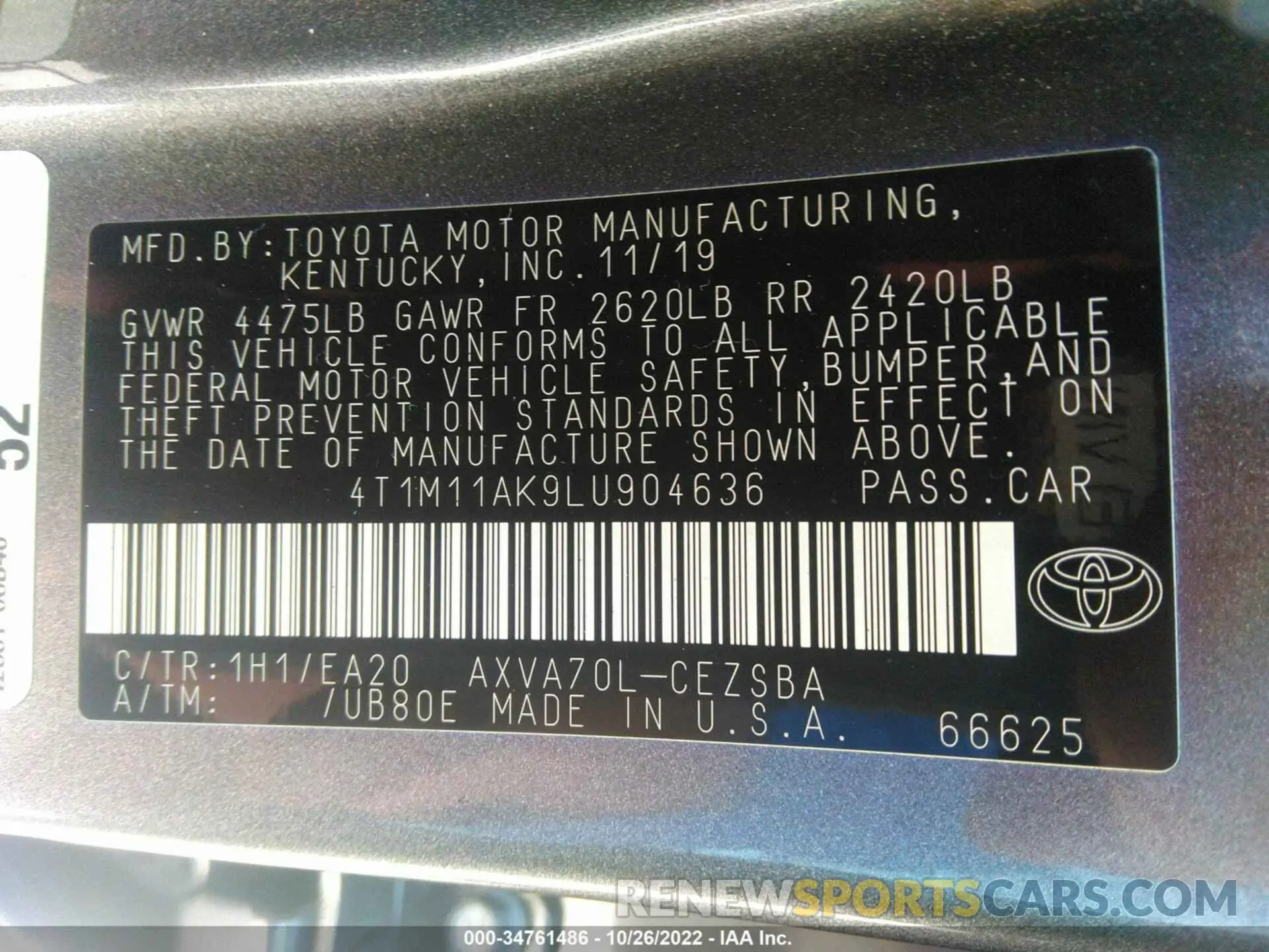 9 Photograph of a damaged car 4T1M11AK9LU904636 TOYOTA CAMRY 2020