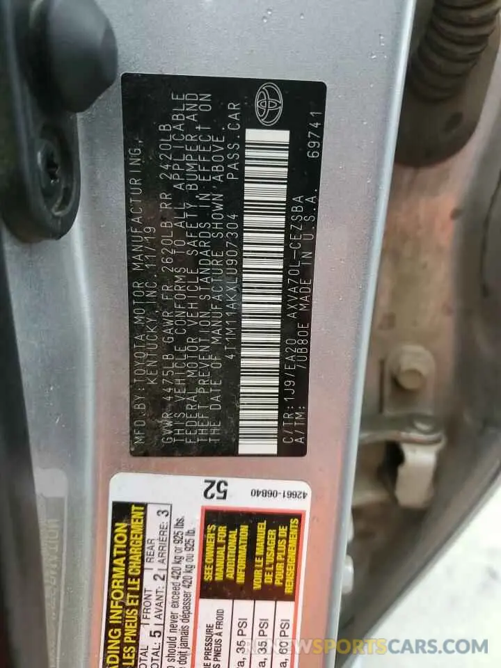 12 Photograph of a damaged car 4T1M11AKXLU907304 TOYOTA CAMRY 2020
