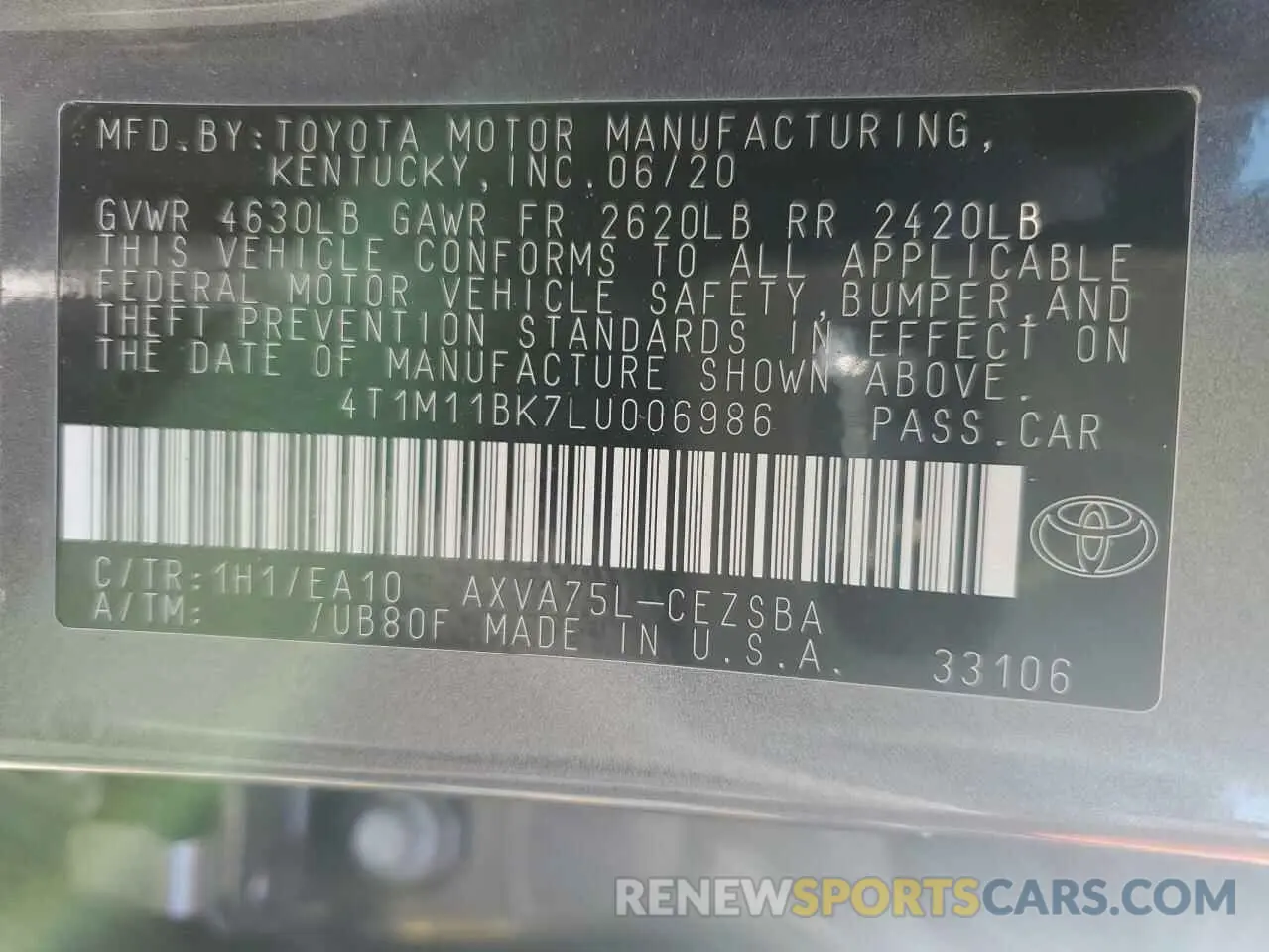 13 Photograph of a damaged car 4T1M11BK7LU006986 TOYOTA CAMRY 2020