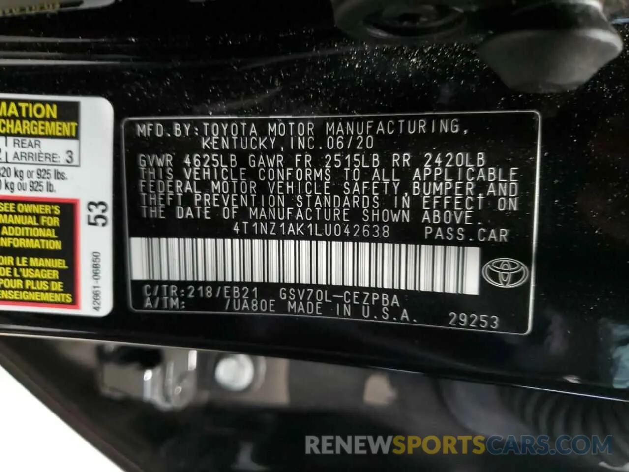 12 Photograph of a damaged car 4T1NZ1AK1LU042638 TOYOTA CAMRY 2020