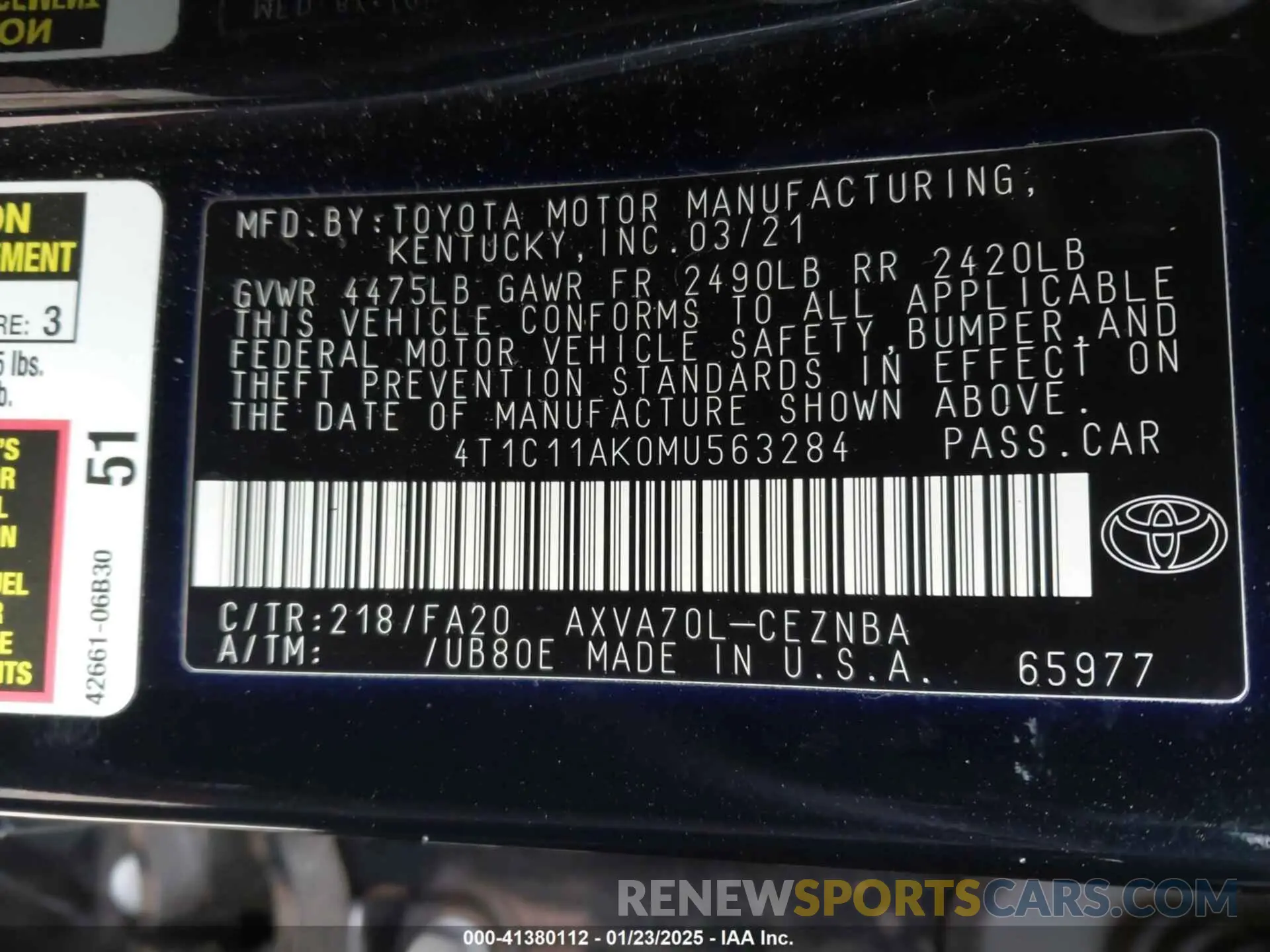 9 Photograph of a damaged car 4T1C11AK0MU563284 TOYOTA CAMRY 2021