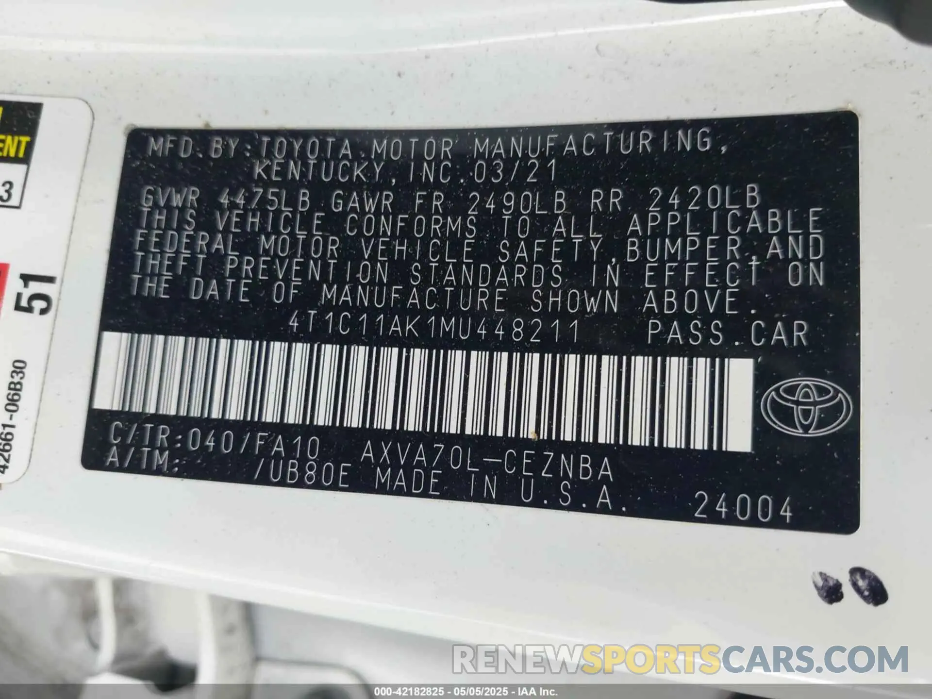 9 Photograph of a damaged car 4T1C11AK1MU448211 TOYOTA CAMRY 2021