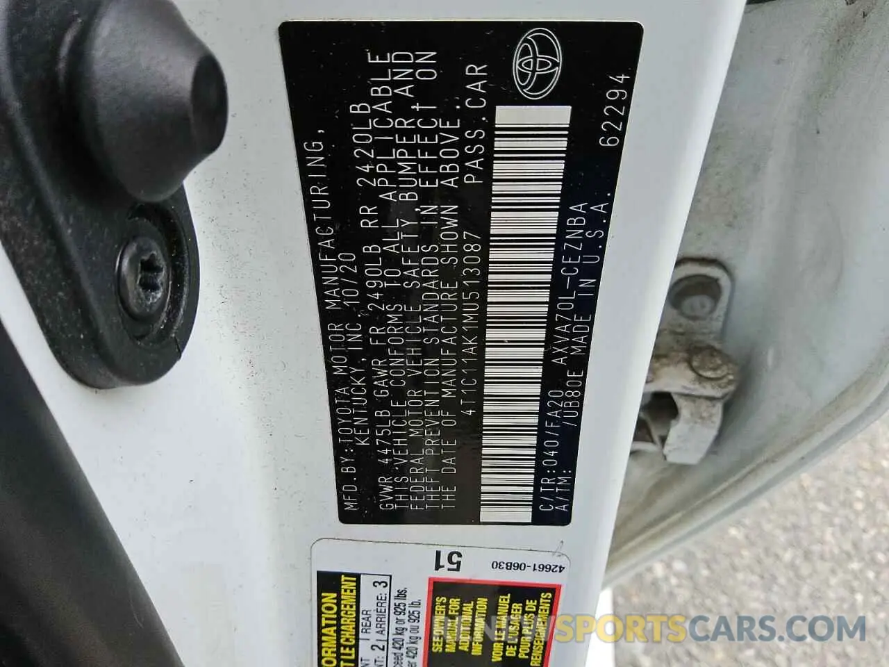 12 Photograph of a damaged car 4T1C11AK1MU513087 TOYOTA CAMRY 2021