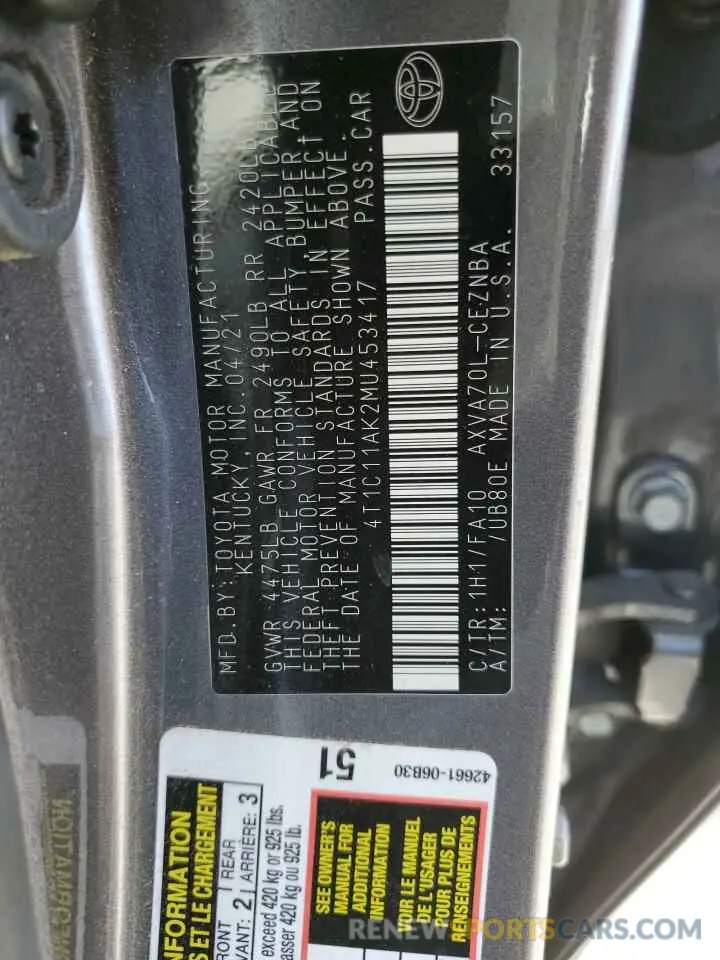 15 Photograph of a damaged car 4T1C11AK2MU453417 TOYOTA CAMRY 2021