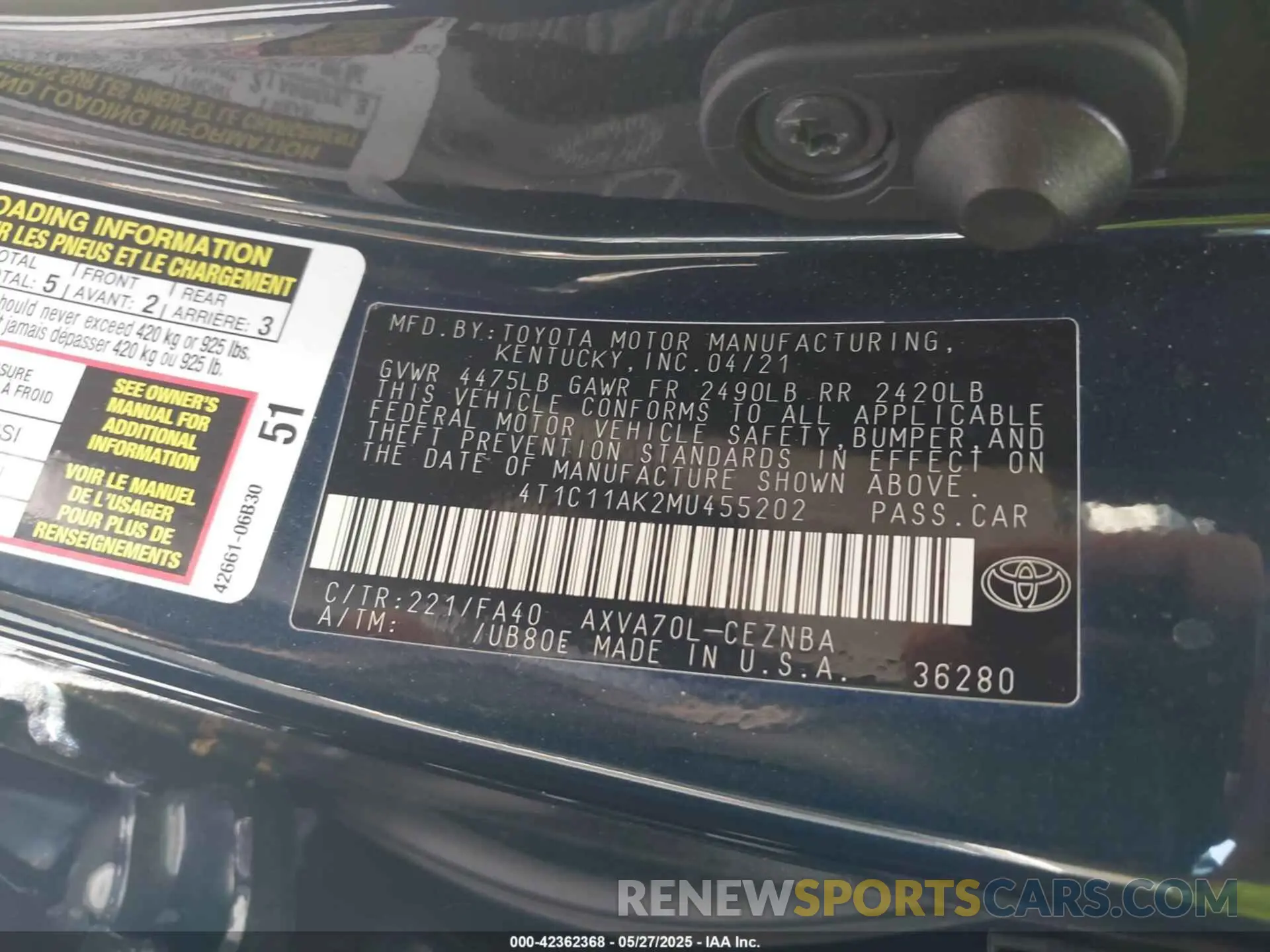 9 Photograph of a damaged car 4T1C11AK2MU455202 TOYOTA CAMRY 2021