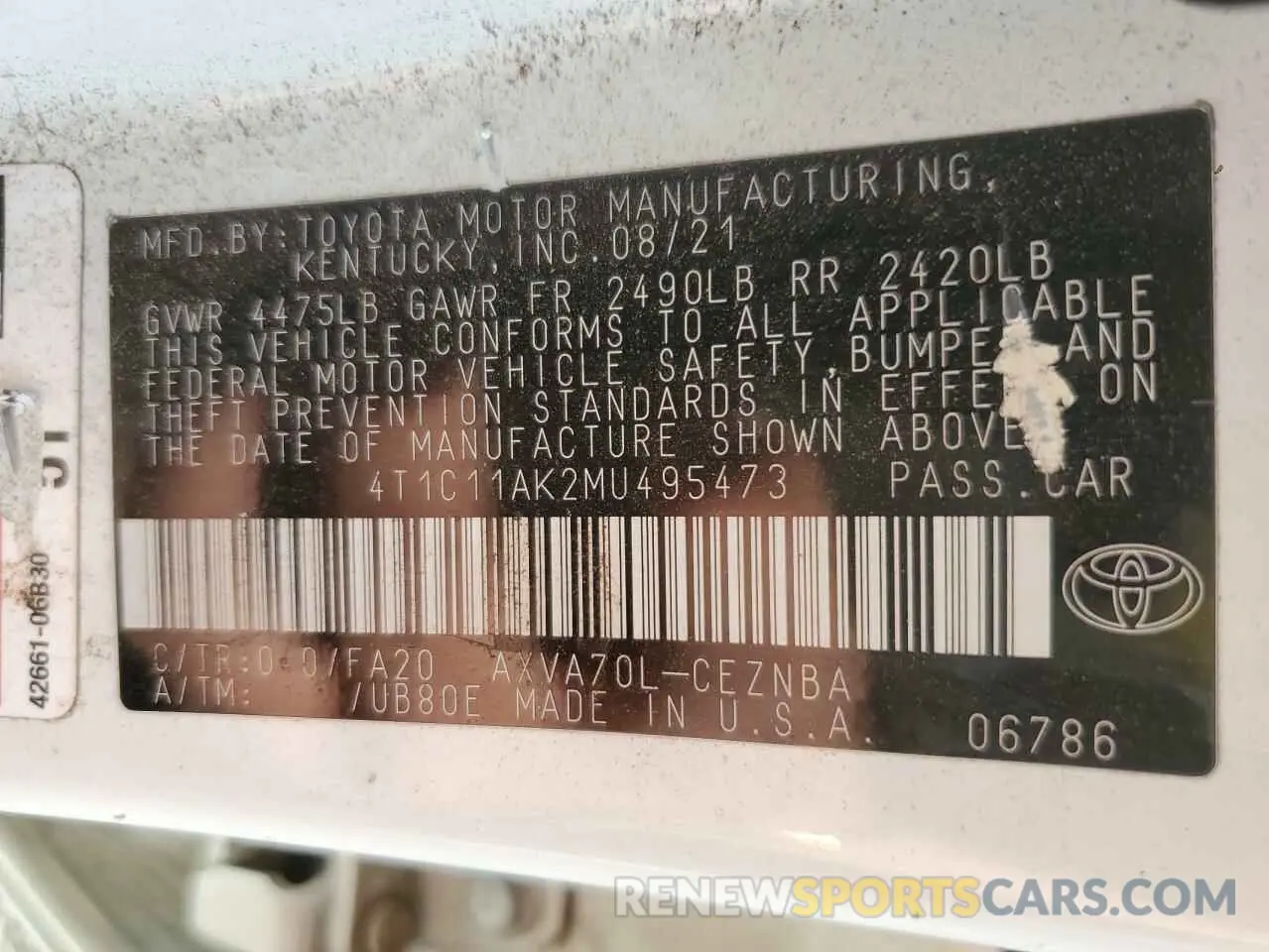14 Photograph of a damaged car 4T1C11AK2MU495473 TOYOTA CAMRY 2021