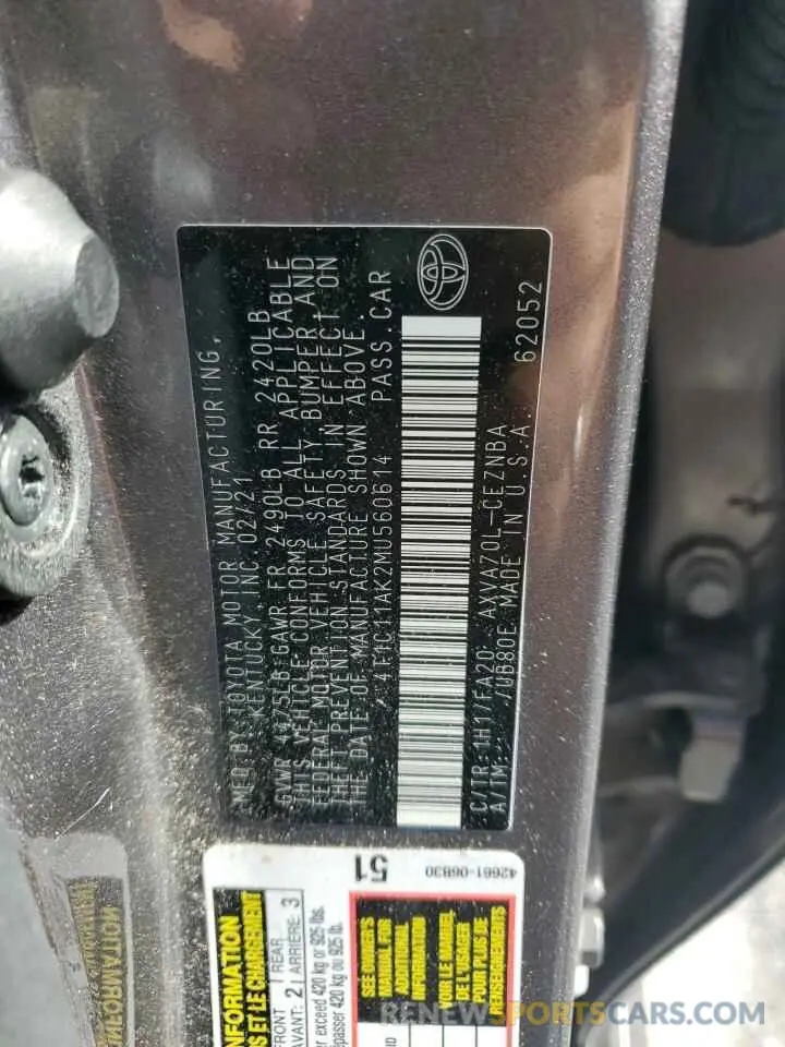12 Photograph of a damaged car 4T1C11AK2MU560614 TOYOTA CAMRY 2021