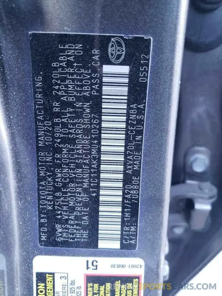12 Photograph of a damaged car 4T1C11AK3MU410267 TOYOTA CAMRY 2021
