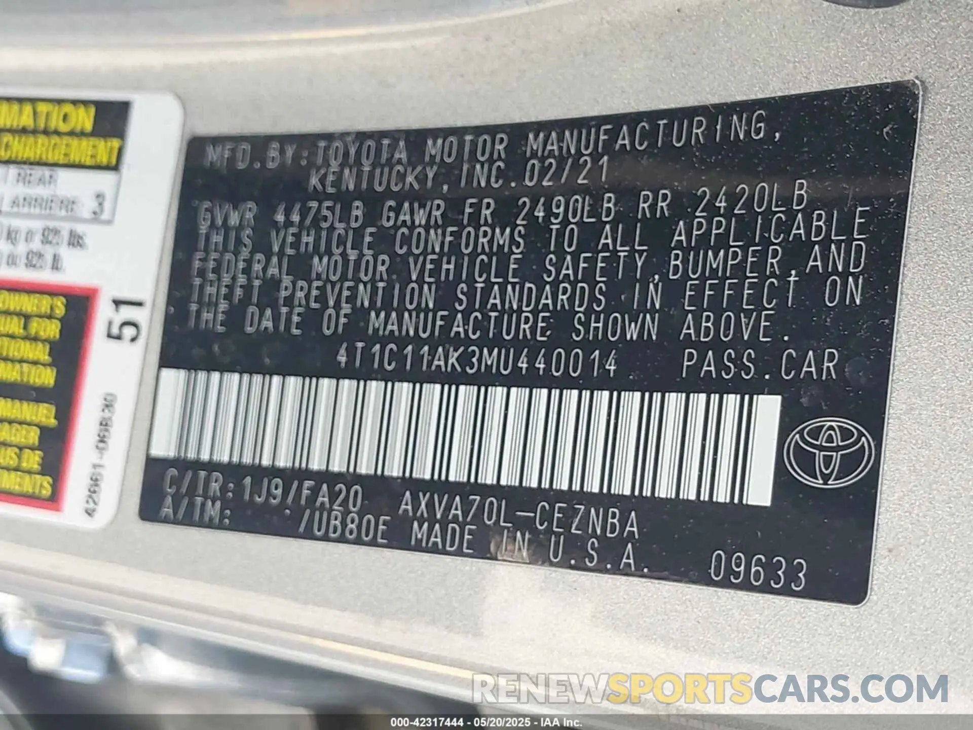 9 Photograph of a damaged car 4T1C11AK3MU440014 TOYOTA CAMRY 2021