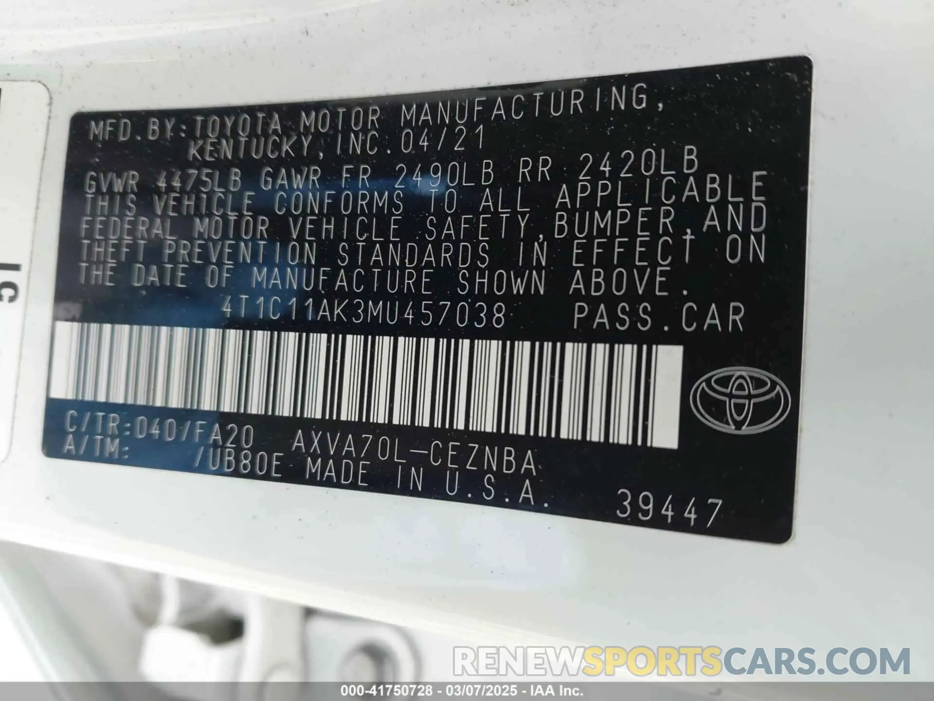 9 Photograph of a damaged car 4T1C11AK3MU457038 TOYOTA CAMRY 2021
