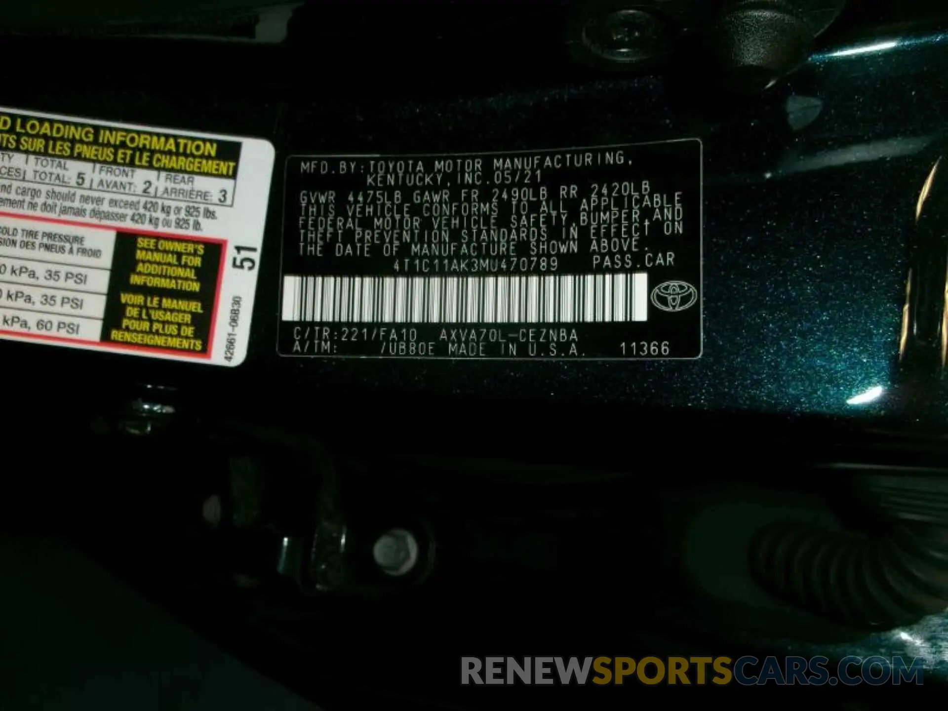 11 Photograph of a damaged car 4T1C11AK3MU470789 TOYOTA CAMRY 2021