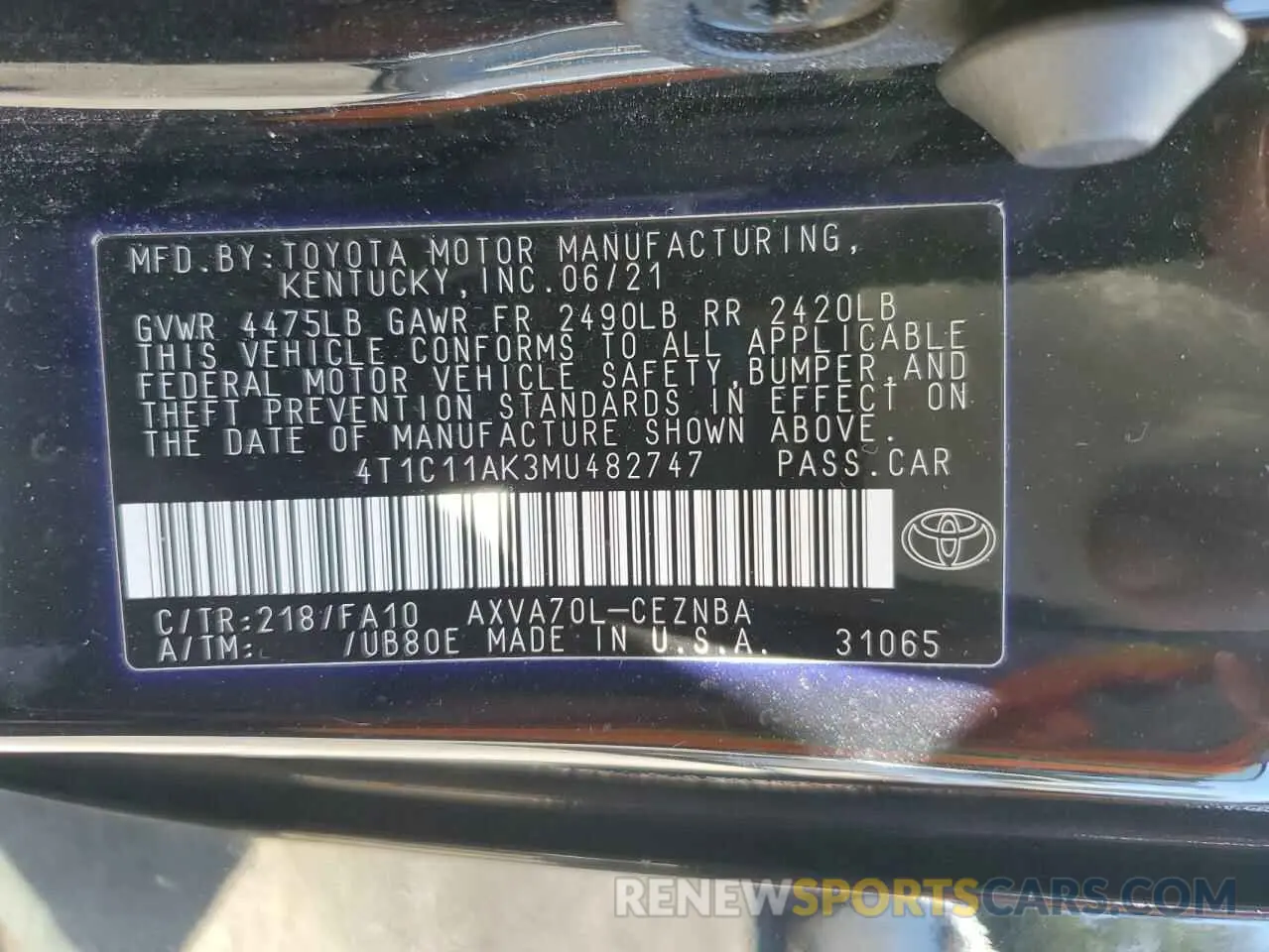 13 Photograph of a damaged car 4T1C11AK3MU482747 TOYOTA CAMRY 2021
